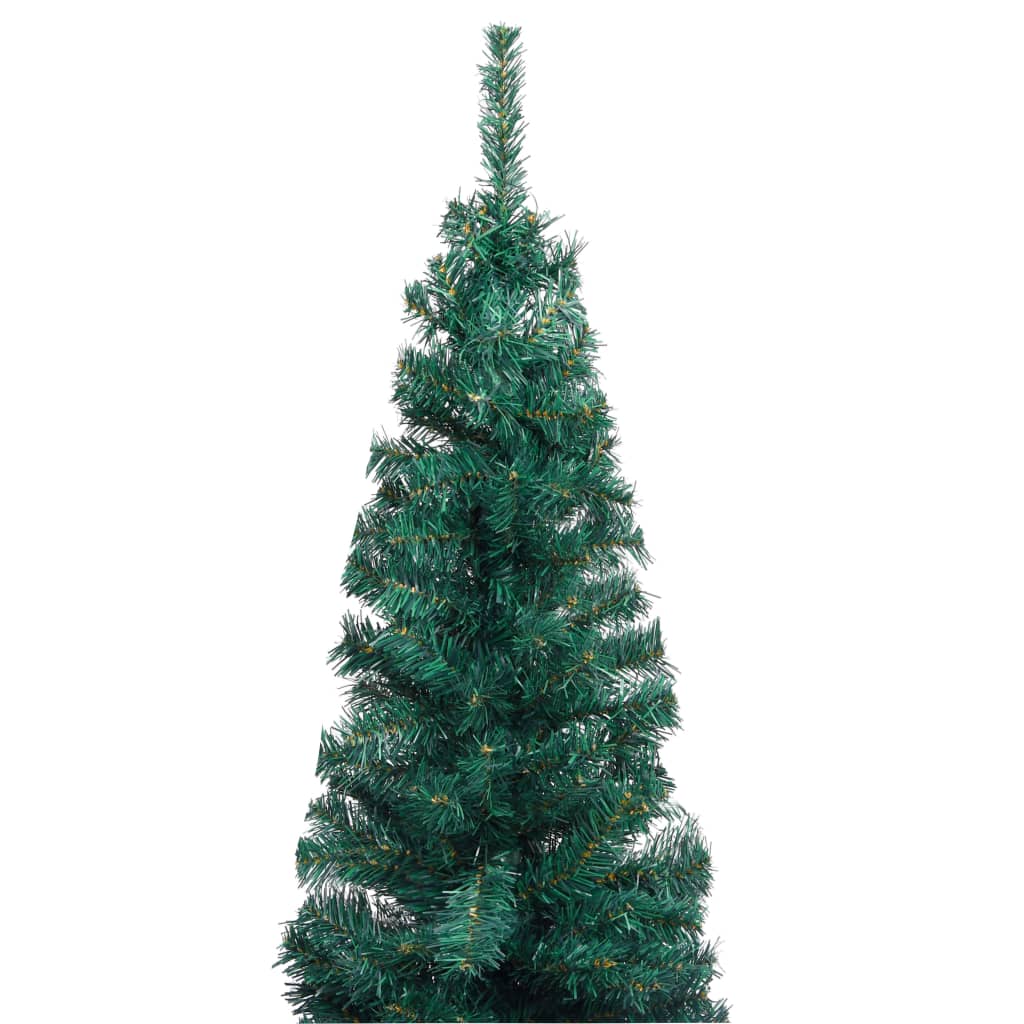 vidaXL Dirbtinė plona Kalėdų eglutė su stovu, žalia, 210cm, PVC