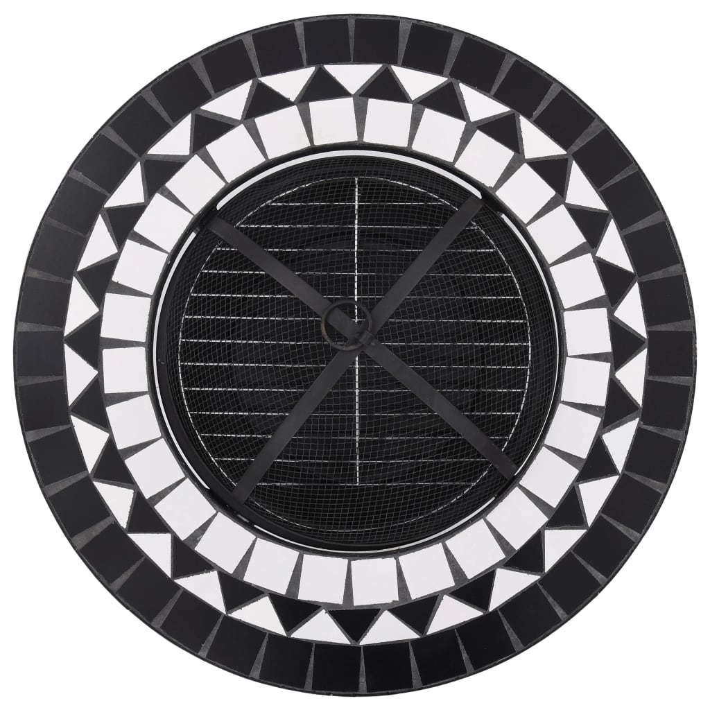 vidaXL Mozaikinė laužavietė-staliukas, juoda ir balta, 68cm, keramika