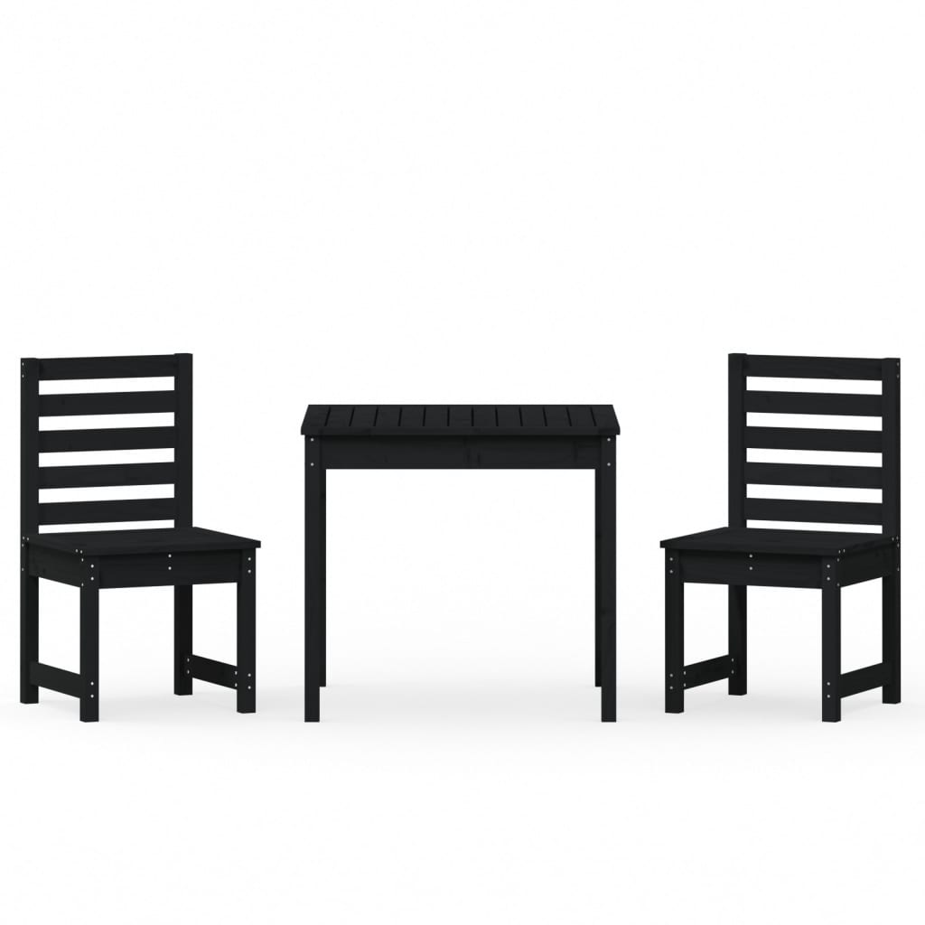 vidaXL Sodo bistro baldų komplektas, 3 dalių, juodas, pušies masyvas