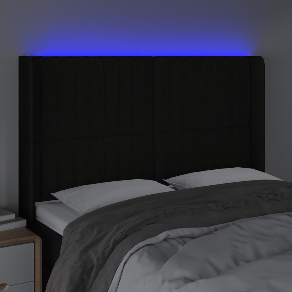 vidaXL Galvūgalis su LED, juodos spalvos, 147x16x118/128cm, audinys