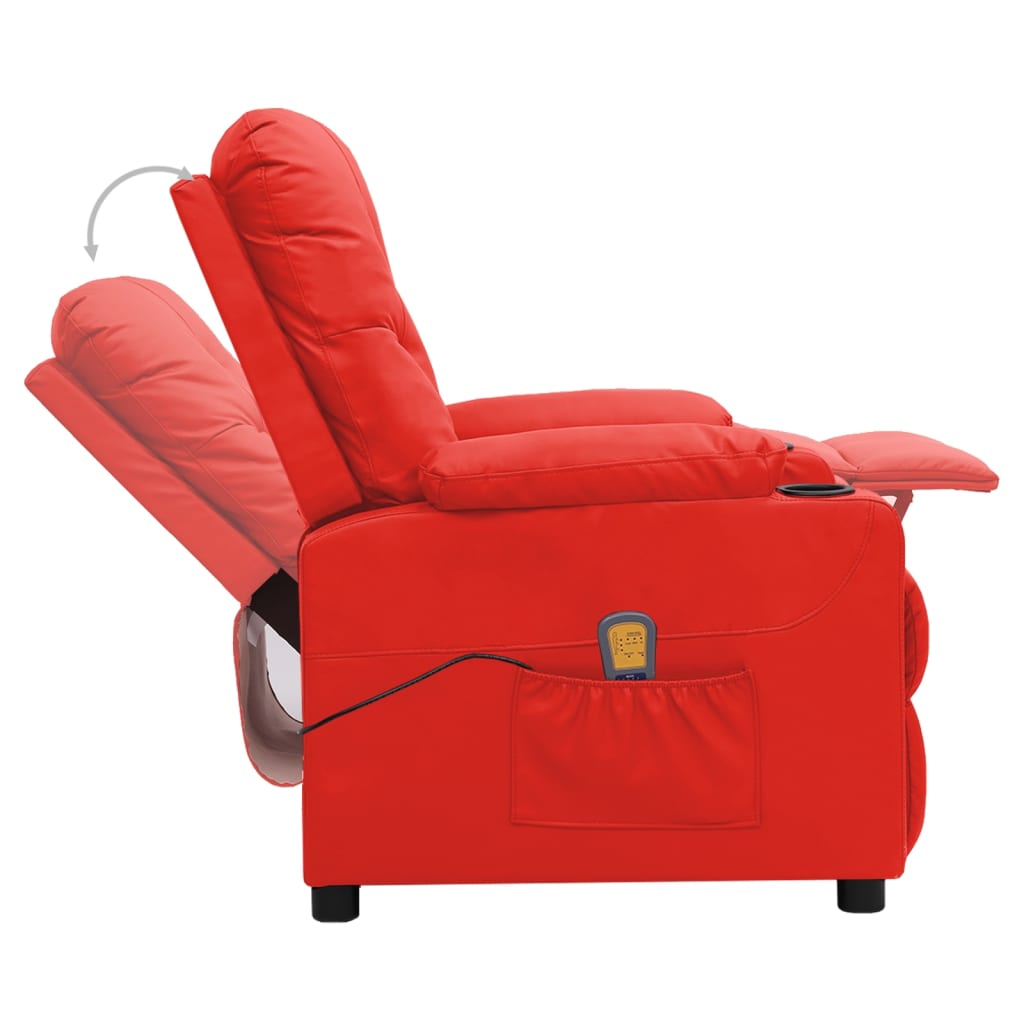 vidaXL Atlošiamas masažinis krėslas, raudonos spalvos, dirbtinė oda