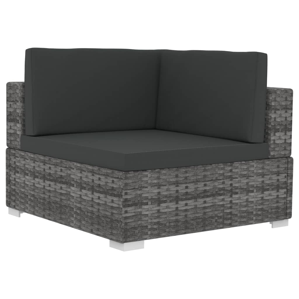 vidaXL Sodo sofos komplektas su pagalvėmis, 4 dalių, pilkas, ratanas