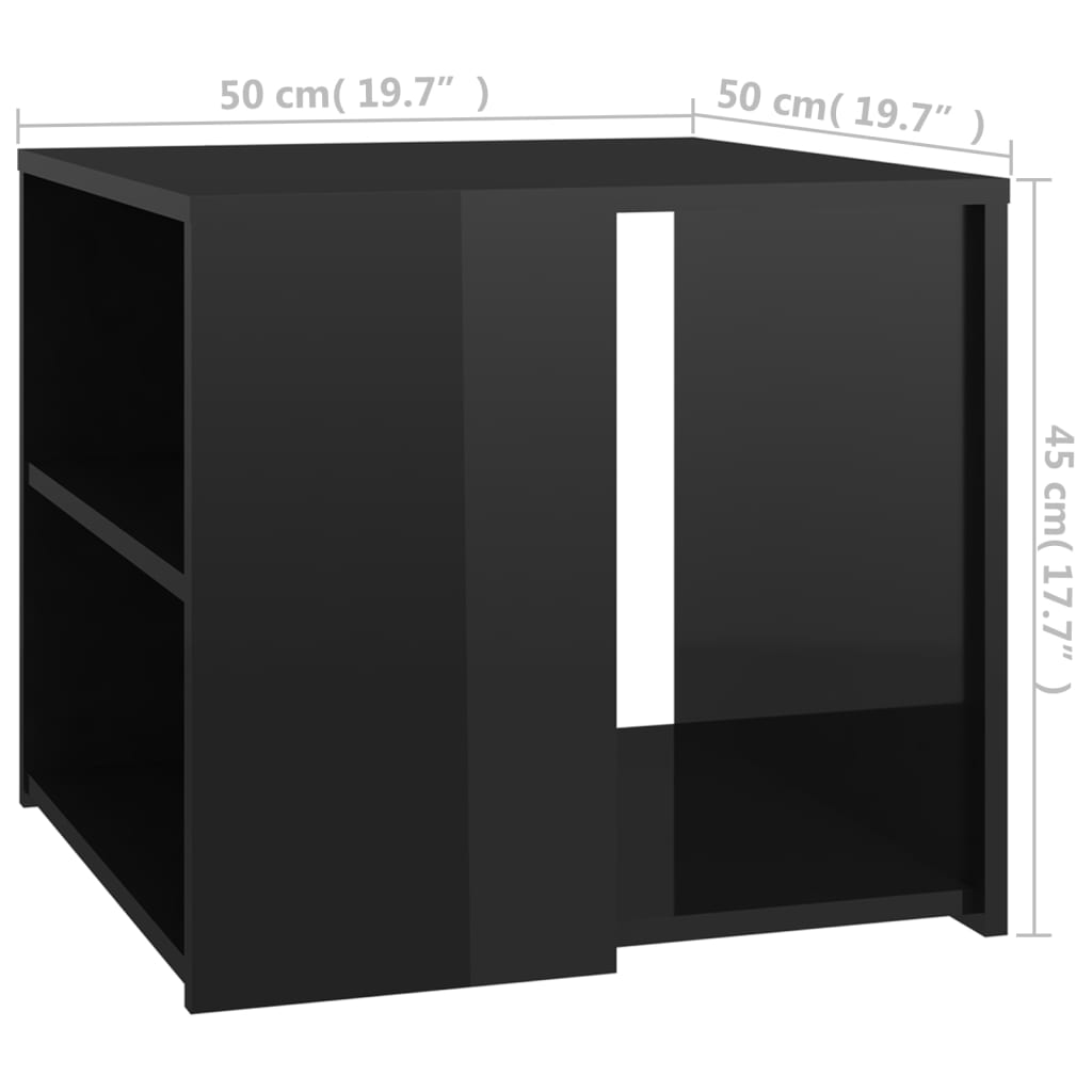 vidaXL Šoninis staliukas, juodos spalvos, 50x50x45cm, MDP, blizgus