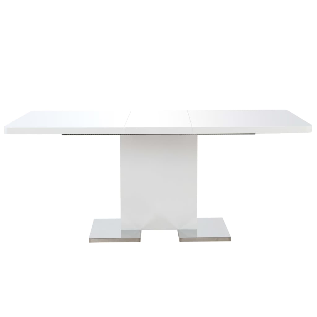 vidaXL Išskleidž. valg. stalas, baltas, 180x90x76cm, MDF, labai blizg.