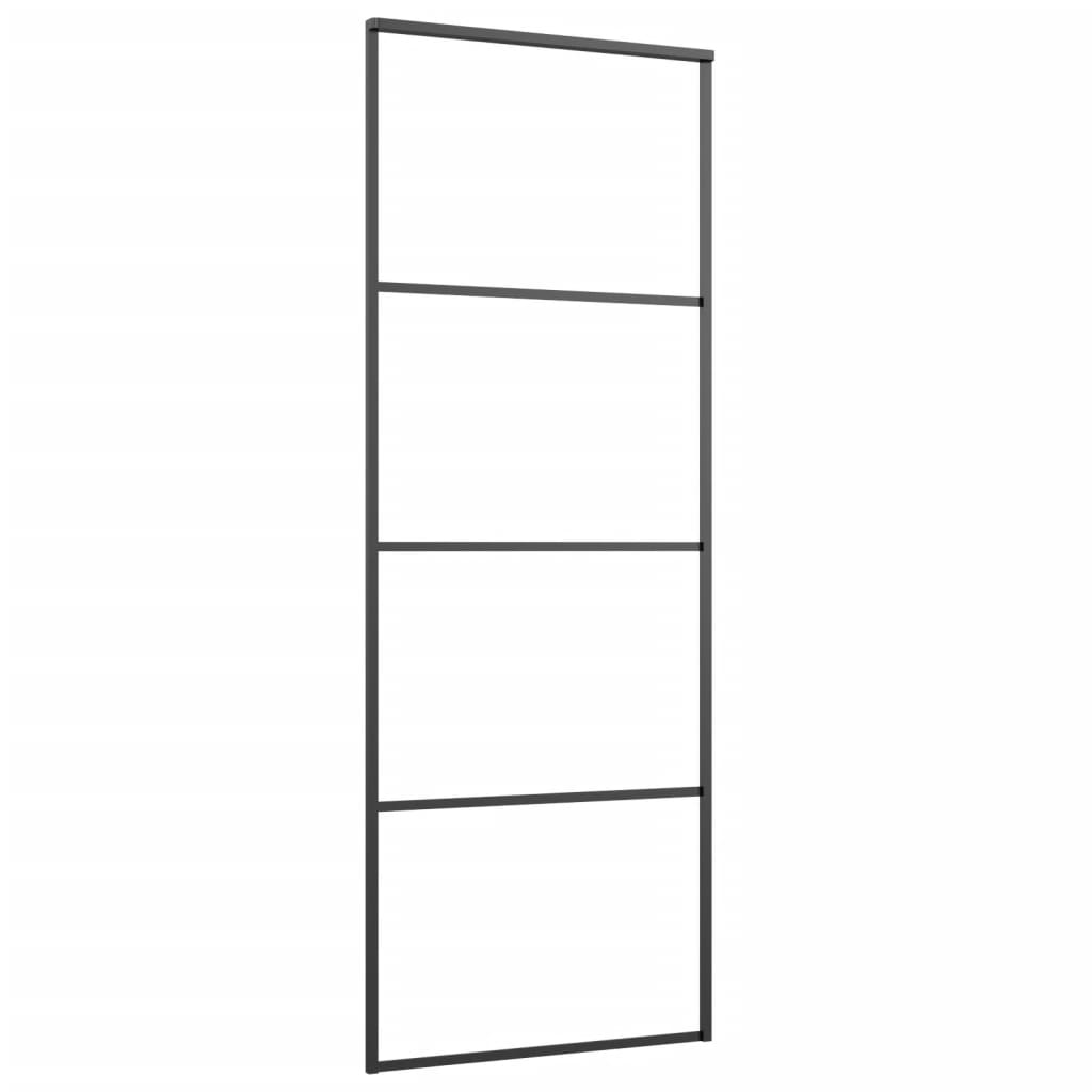 vidaXL Stumdomos durys, juodos, 76x205cm, ESG stiklas ir aliuminis