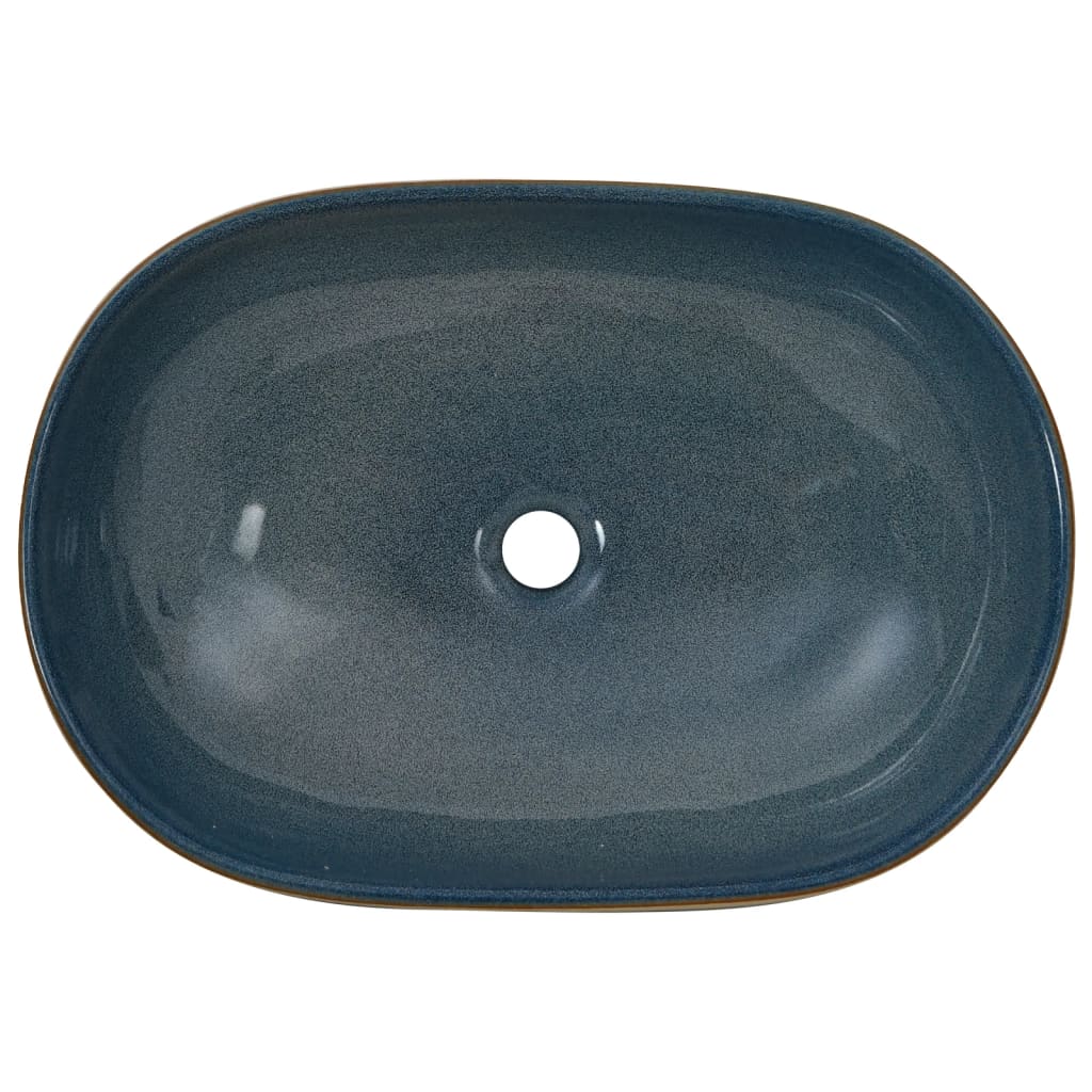 vidaXL Praustuvas, smėlio ir mėlynas, 59x40x14cm, keramika, ovalus