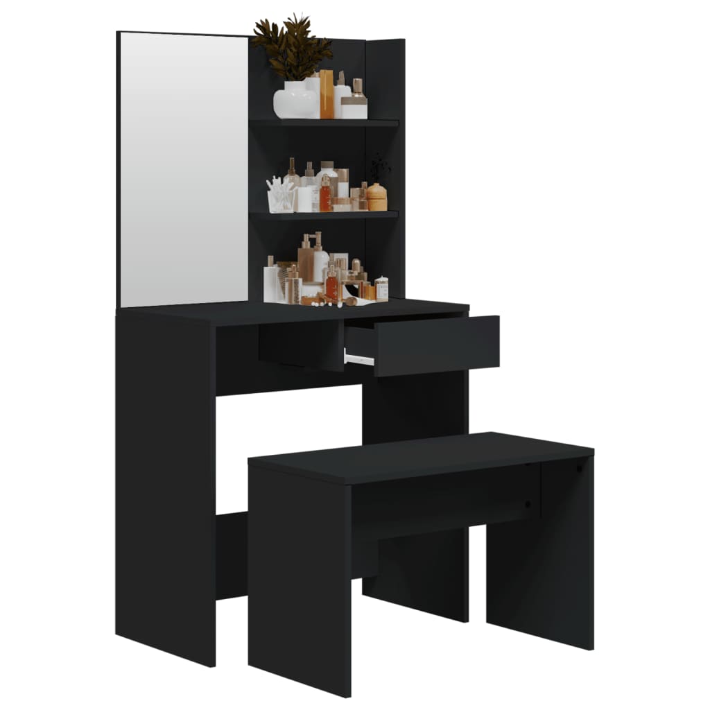 vidaXL Kosmetinio staliuko rinkinys, juodos spalvos, 74,5x40x141cm