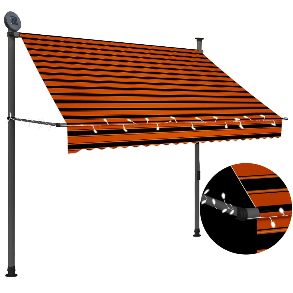vidaXL Rankinė ištraukiama markizė su LED, oranžinė ir ruda, 200cm