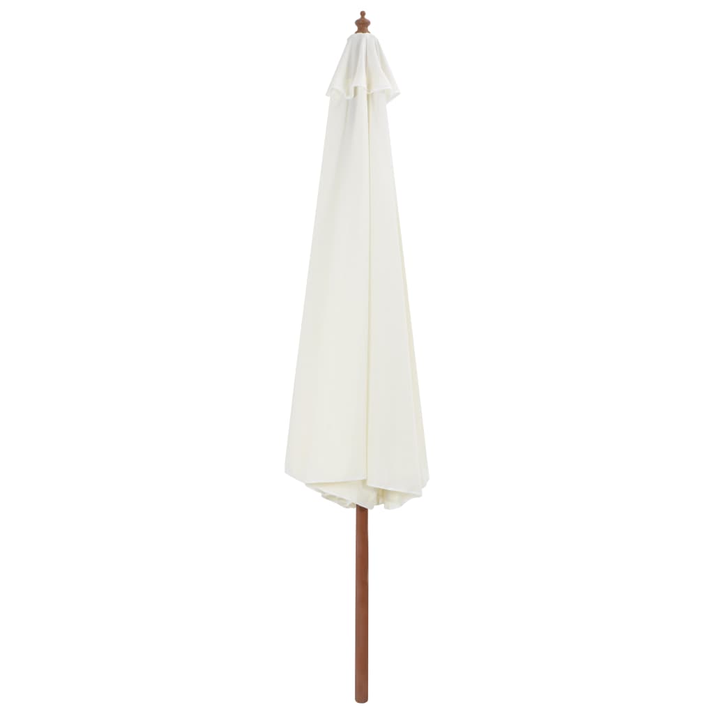 vidaXL Lauko skėtis su mediniu stulpu, smėl. ir balt. sp., 350 cm