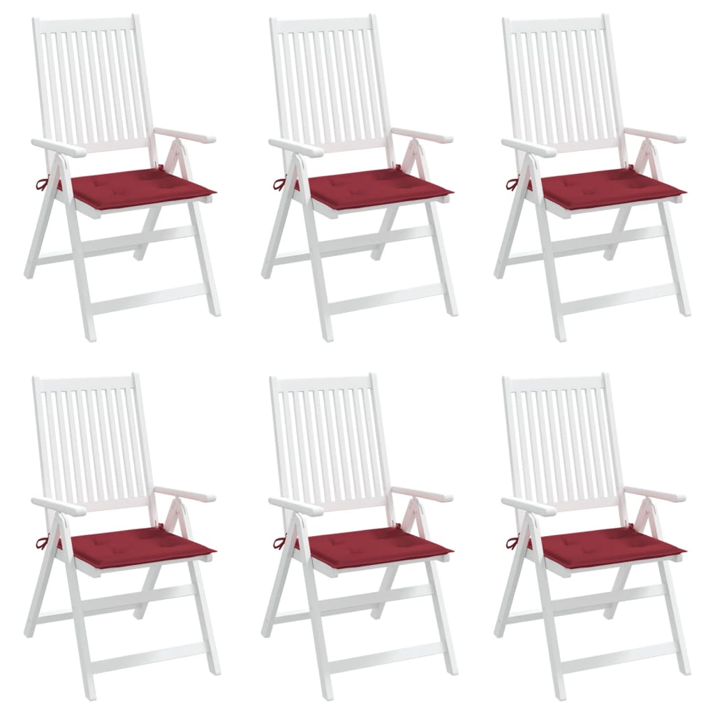 vidaXL Sodo kėdės pagalvėlės, 6vnt., vyno raudonos, 50x50x3cm, audinys