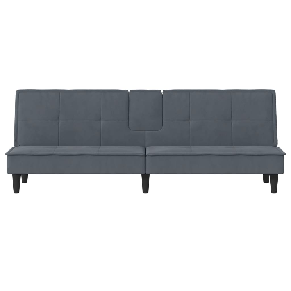vidaXL Sofa-lova su puodelių laikikliais, tamsiai pilka, aksomas