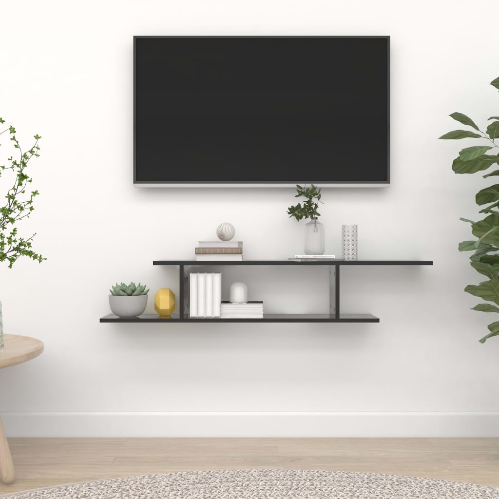 vidaXL Prie sienos montuojama TV lentyna, juoda, 125x18x23cm, MDP