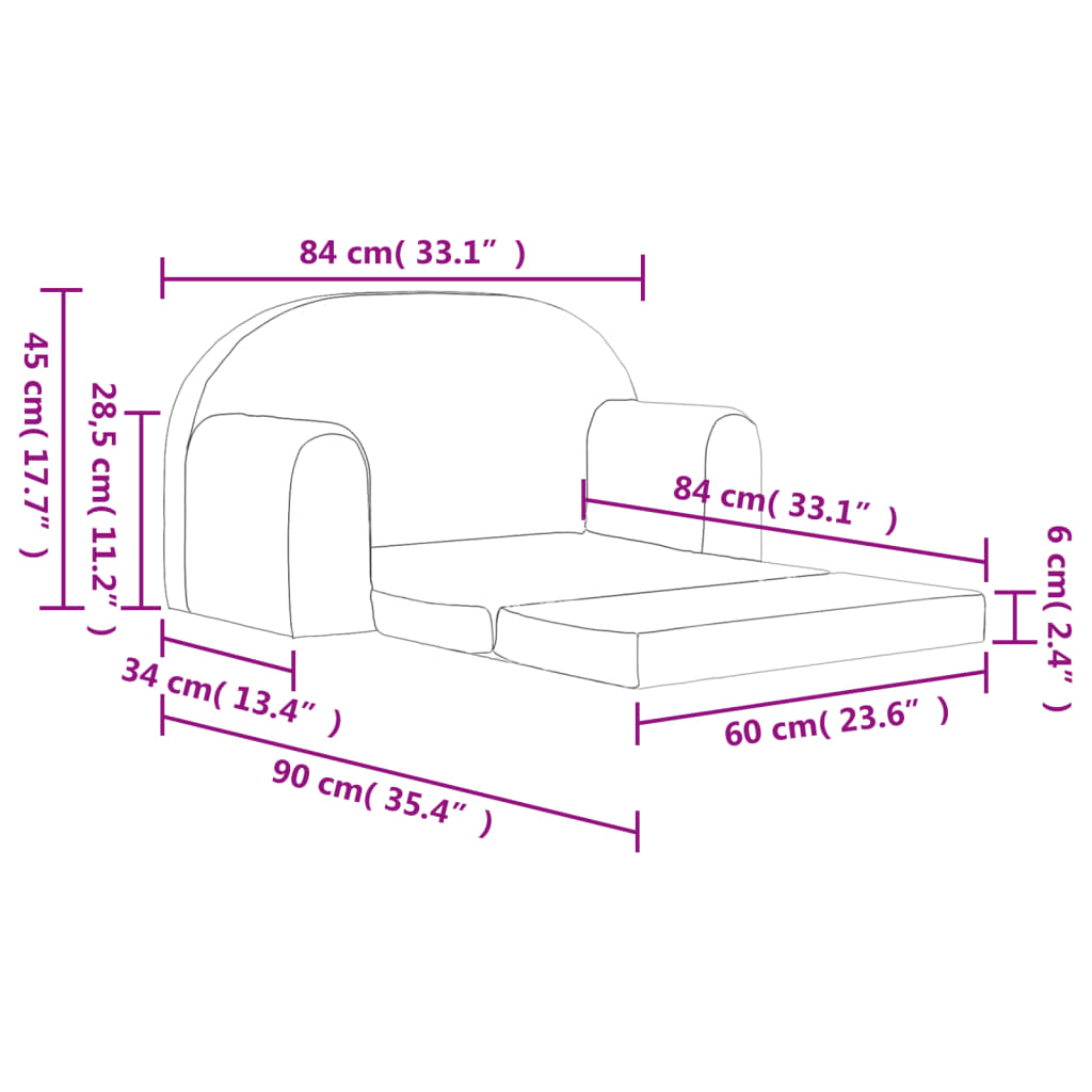 vidaXL Vaikiška dvivietė sofa-lova, šviesiai pilka, minkštas pliušas