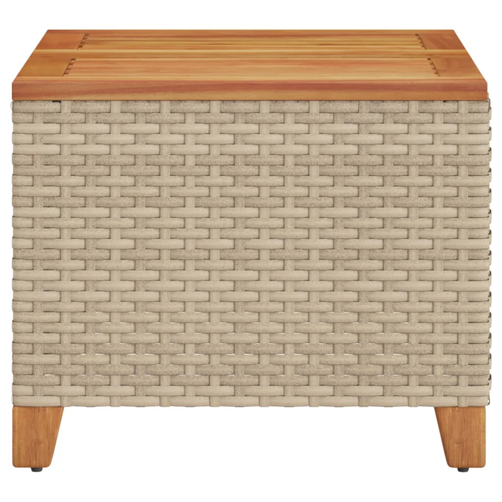 vidaXL Sodo stalas, smėlio, 45x45x37cm, poliratanas/akacijos mediena