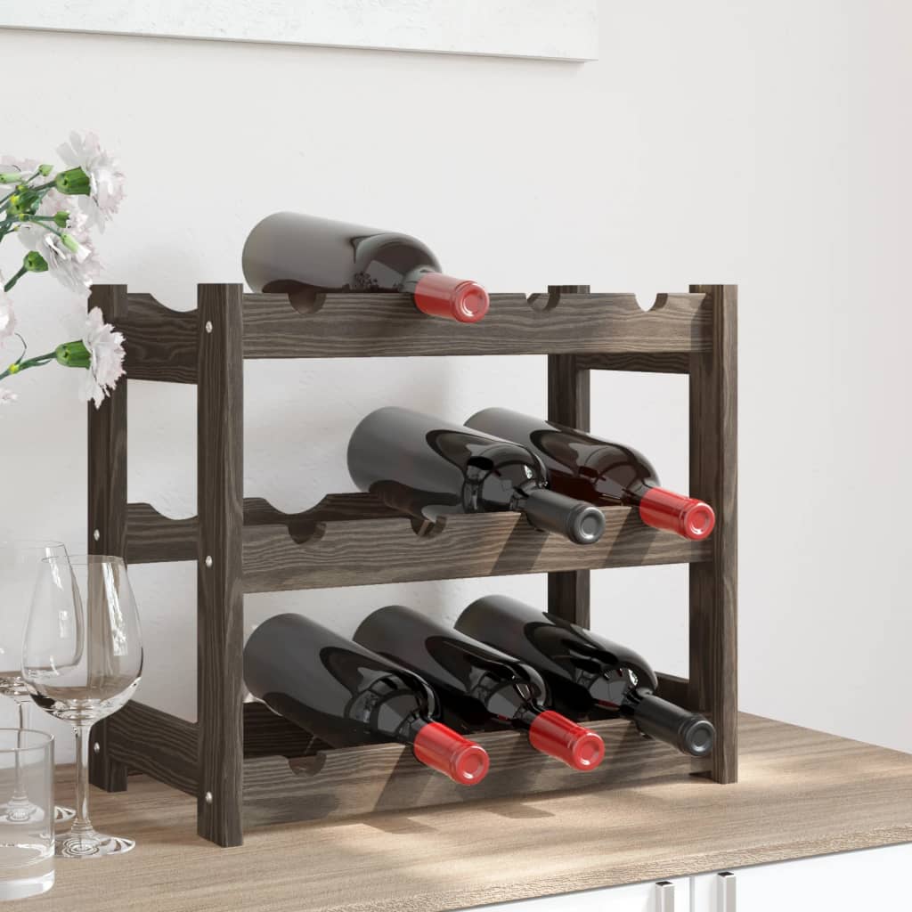 vidaXL Vyno laikiklis 12 butelių, pilkas, pušies medienos masyvas