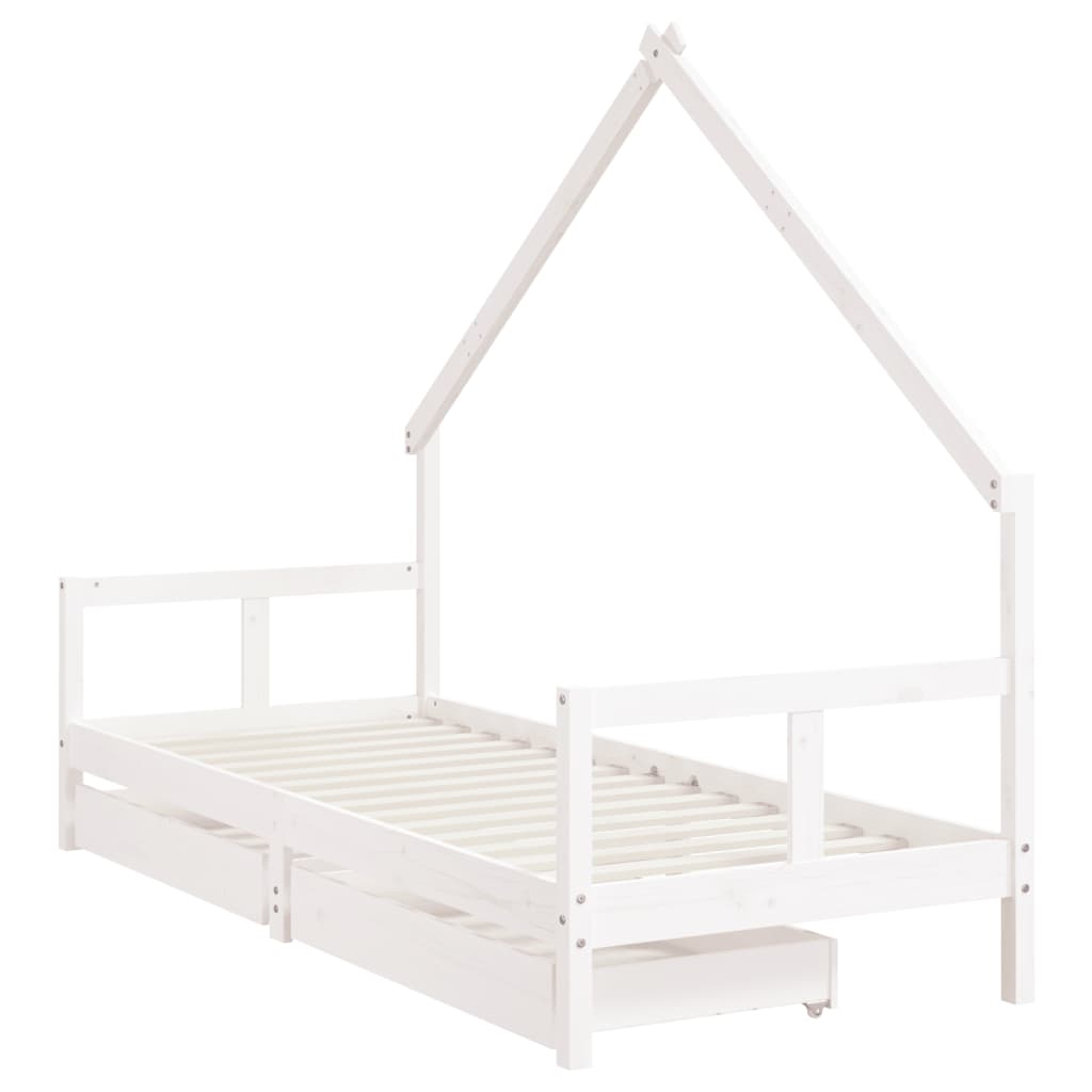 vidaXL Vaikiškos lovos rėmas su stalčiais, baltas, 80x200cm, pušis