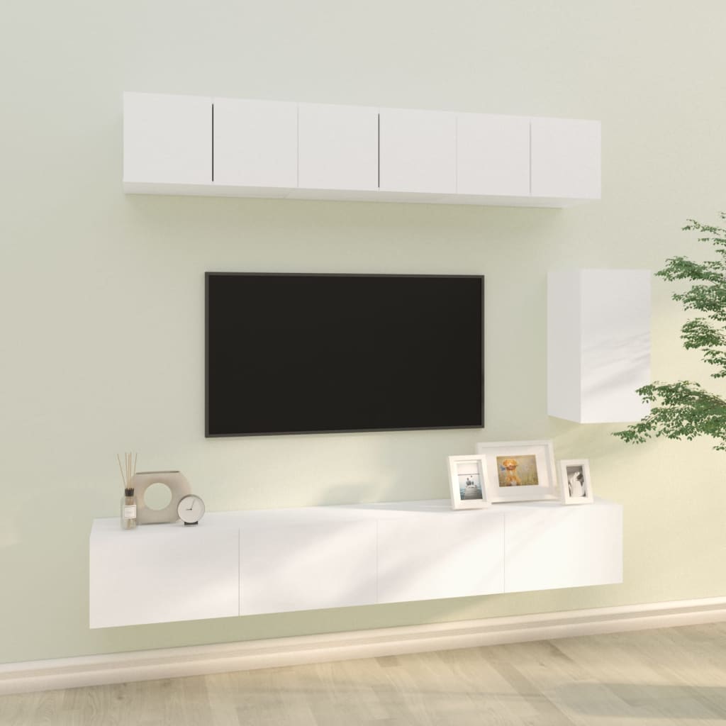 vidaXL Televizoriaus spintelių komplektas, 6 dalių, baltas, mediena