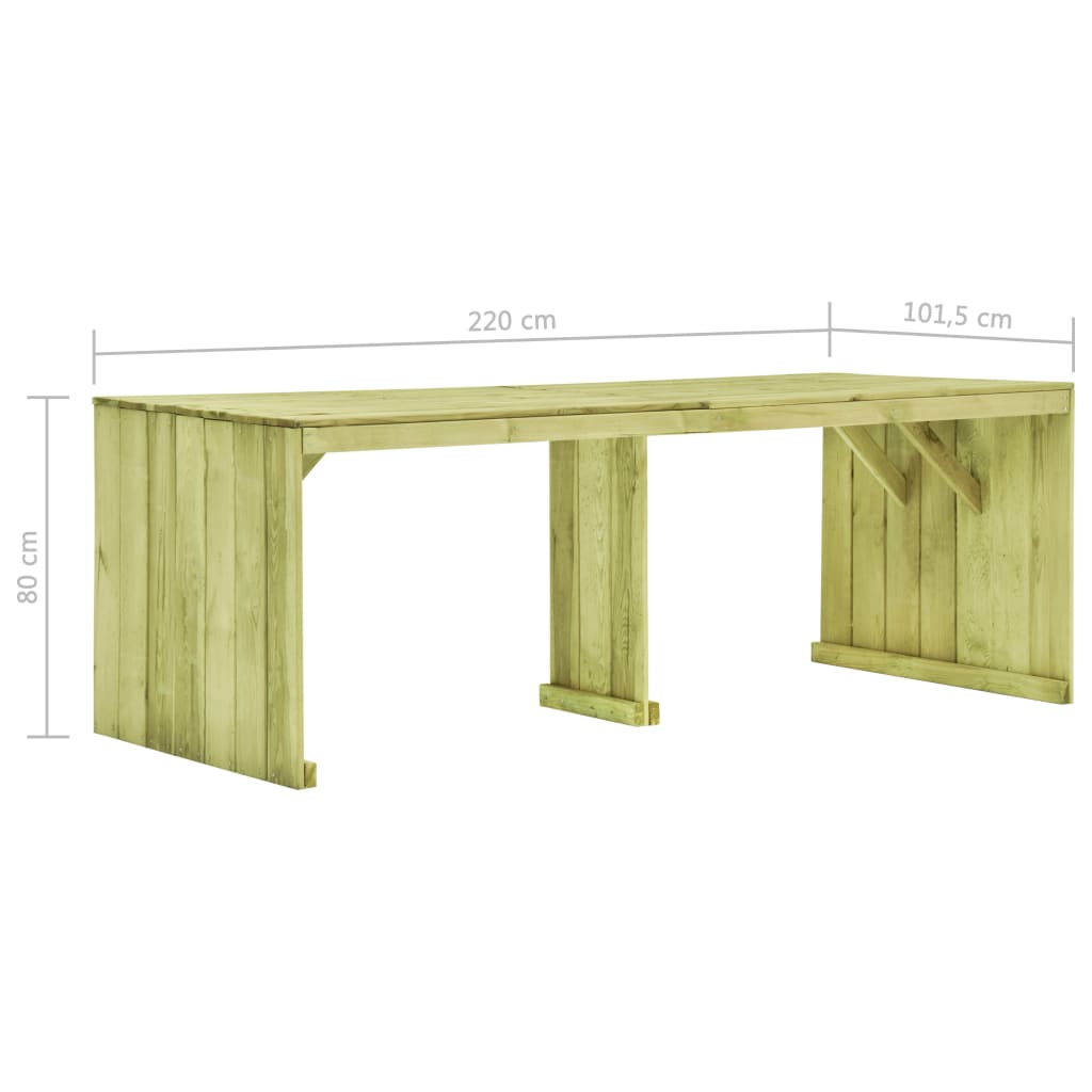vidaXL Sodo stalas, 220x101,5x80cm, impregnuota pušies mediena