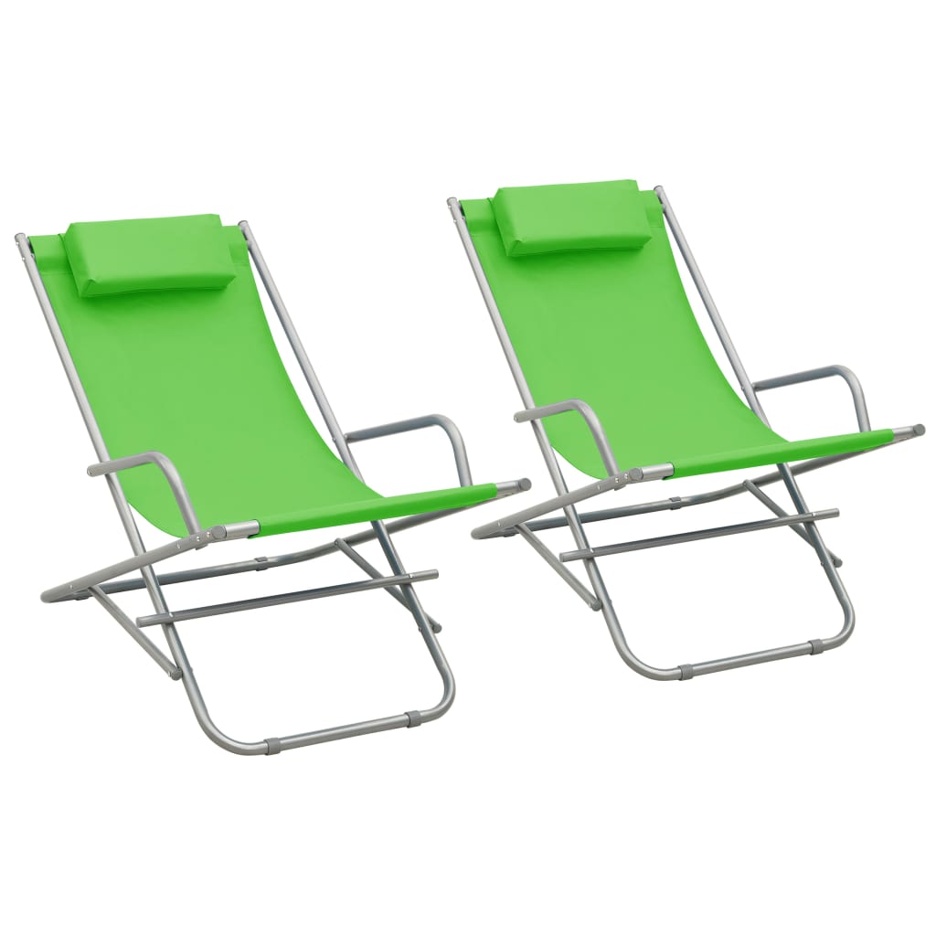vidaXL Supamos kėdės, 2vnt., žalios spalvos, plienas