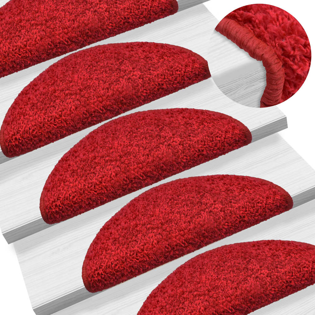 vidaXL Laiptų kilimėliai, 15vnt., raudonos spalvos, 65x21x4cm