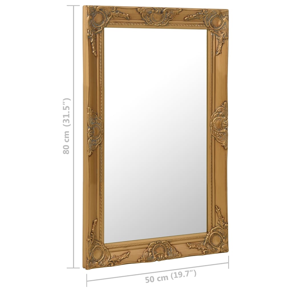 vidaXL Sieninis veidrodis, aukso spalvos, 50x80cm, barokinis stilius