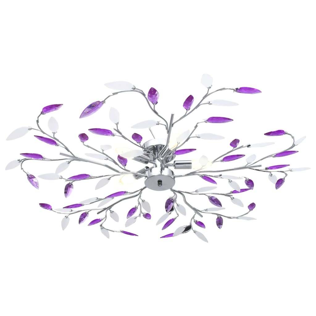 vidaXL Lubinis šviestuvas su akrilinio kristalo lapeliais, violetinis