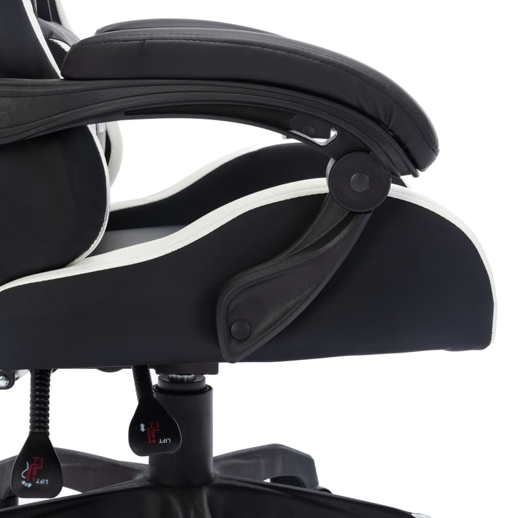 vidaXL Žaidimų kėdė su LED lemputėmis, balta ir juoda, dirbtinė oda