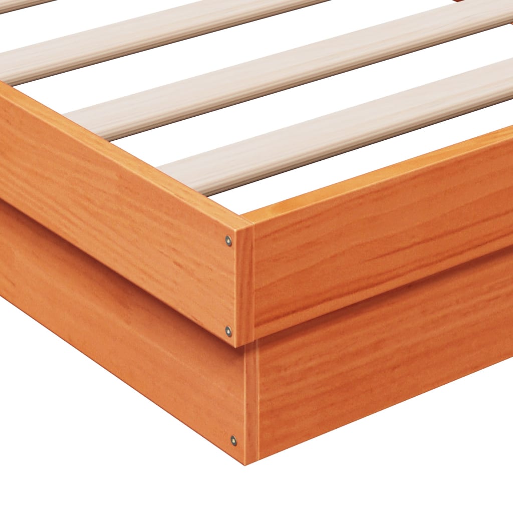vidaXL LED lovos rėmas, vaško rudas, 90x190cm, pušies medienos masyvas