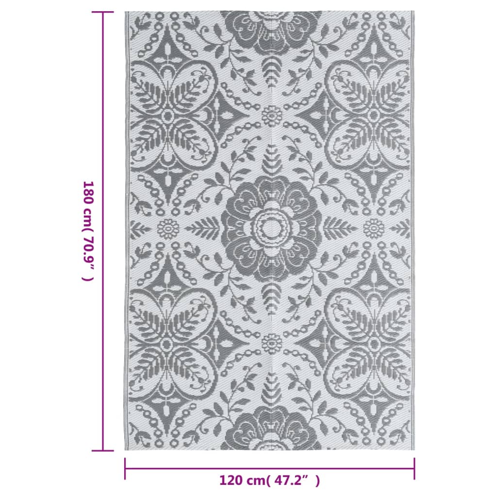 vidaXL Lauko kilimas, šviesiai pilkos spalvos, 120x180cm, PP