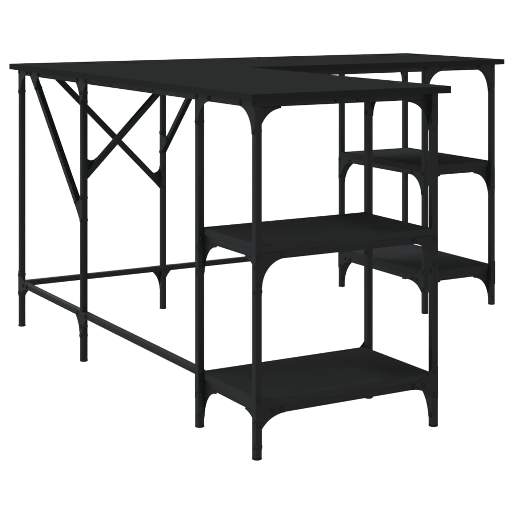 vidaXL Rašomasis stalas, juodas, 139x139x75cm, apdirbta mediena
