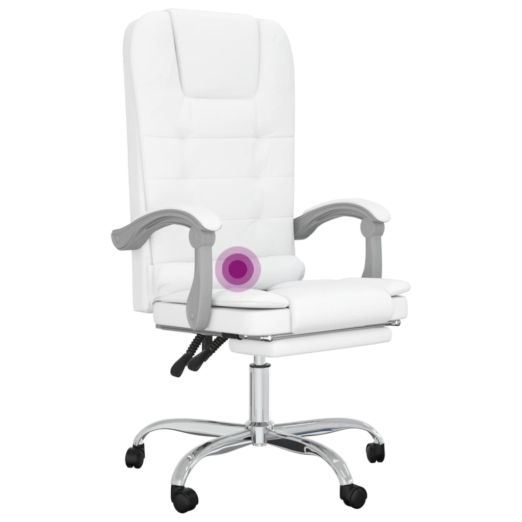 vidaXL Atlošiama masažinė biuro kėdė, baltos spalvos, dirbtinė oda