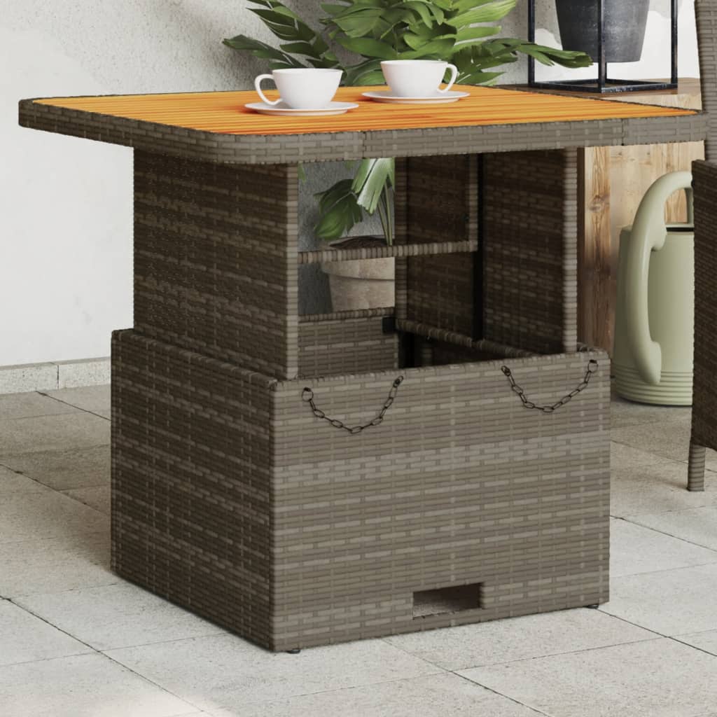 vidaXL Sodo stalas, pilkas, 80x80x71cm, poliratanas/akacijos mediena