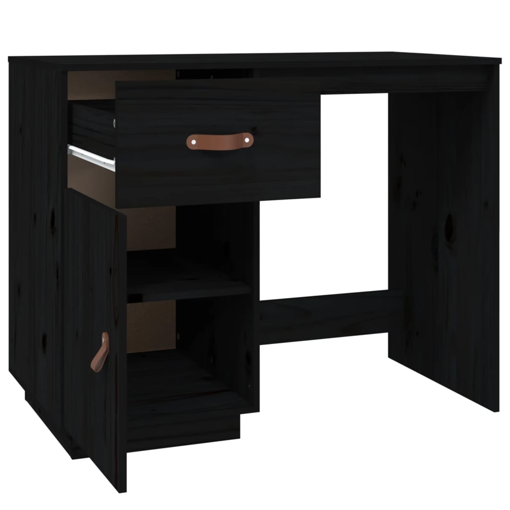 vidaXL Rašomasis stalas, juodas, 95x50x75cm, pušies medienos masyvas
