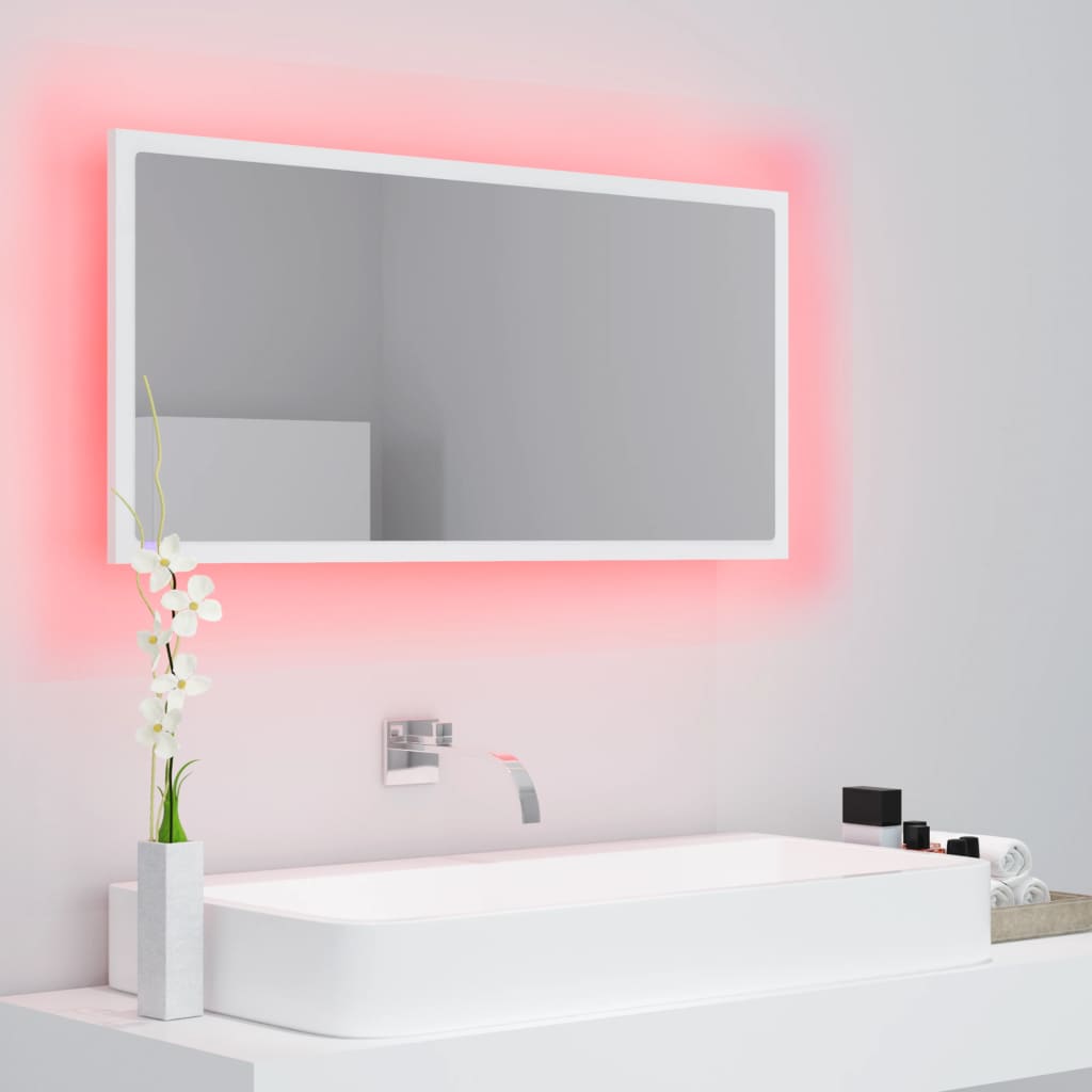 vidaXL Vonios kambario LED veidrodis, baltas, 90x8,5x37cm, akrilas