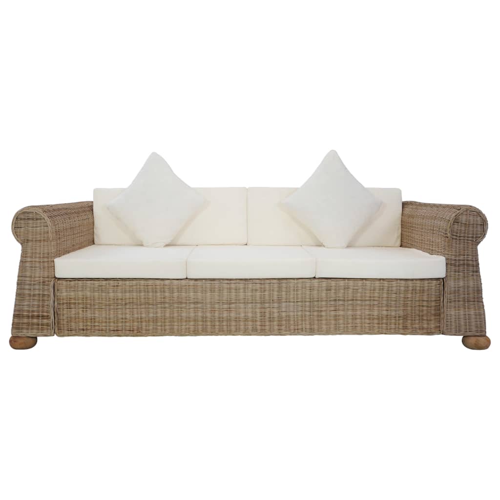 vidaXL Trivietė sofa su pagalvėlėmis, natūralios spalvos, ratanas