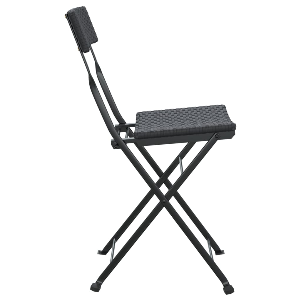 vidaXL Sulankstomos bistro kėdės, 2vnt., juodos, poliratanas/plienas