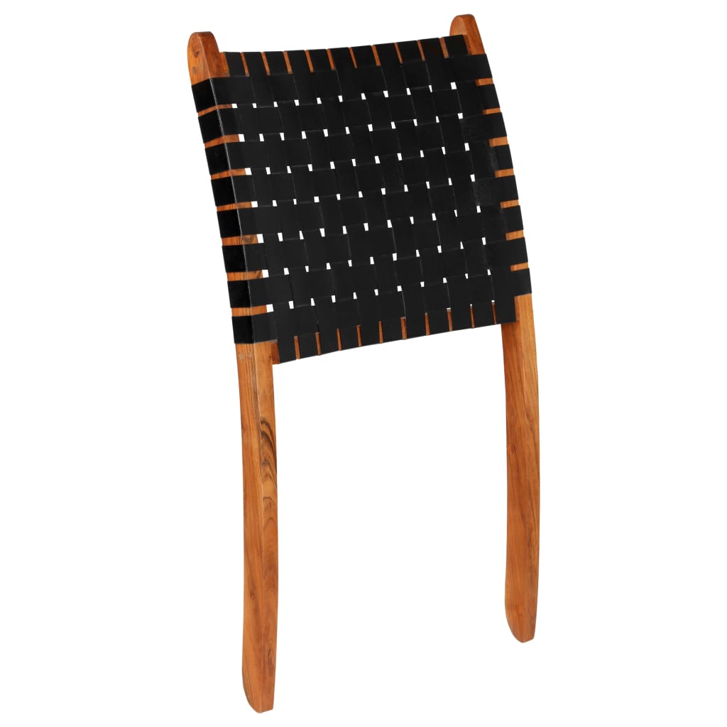vidaXL Sulankstoma kėdė, juoda, kryžiuotų juostų dizaino, tikra oda