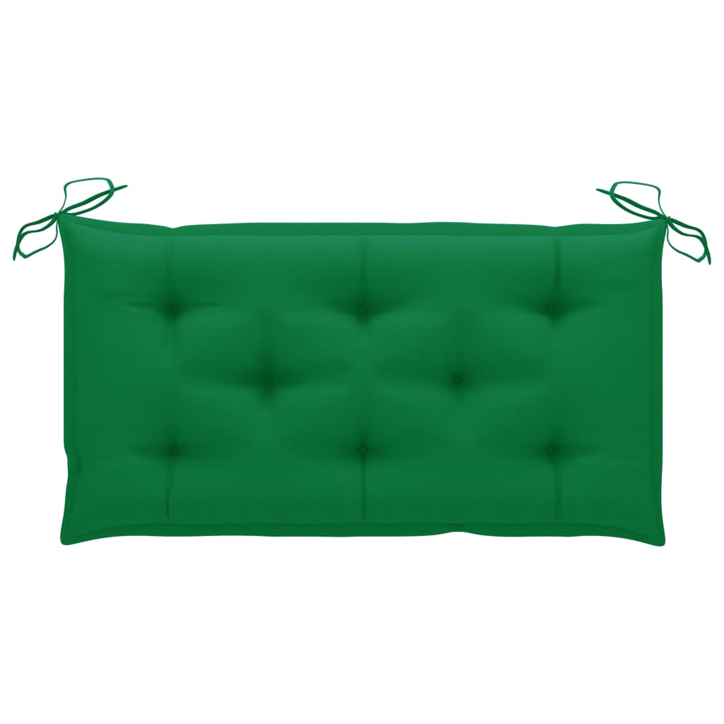vidaXL Sodo suoliukas su žalia pagalvėle, 112cm, tikmedžio masyvas