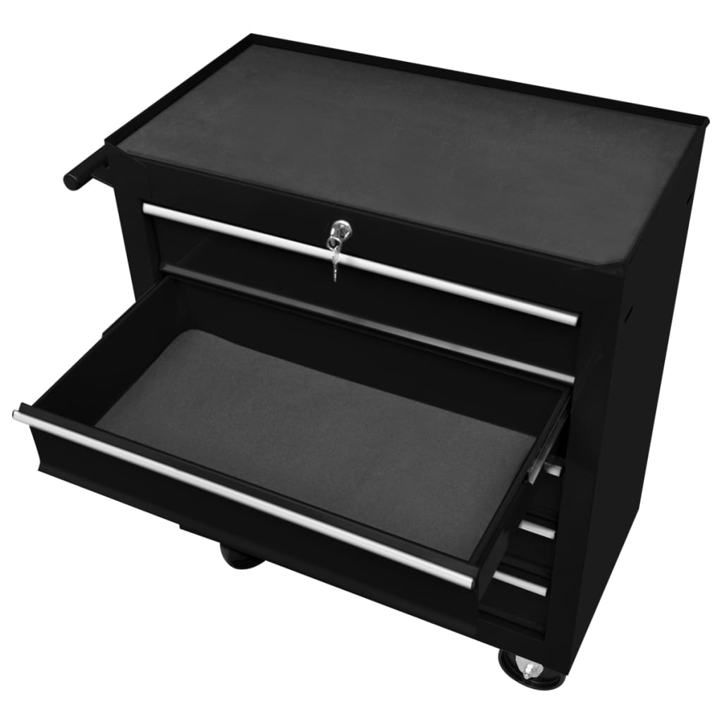 vidaXL Dirbtuvės įrankių vežimėlis, juodos spalvos, 5 stalčiai