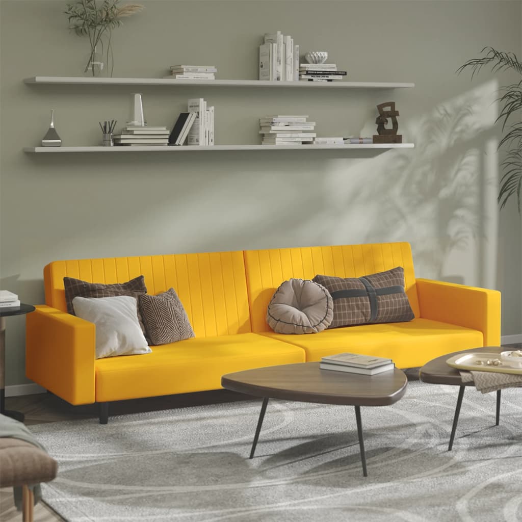 vidaXL Dvivietė sofa-lova, geltonos spalvos, aksomas