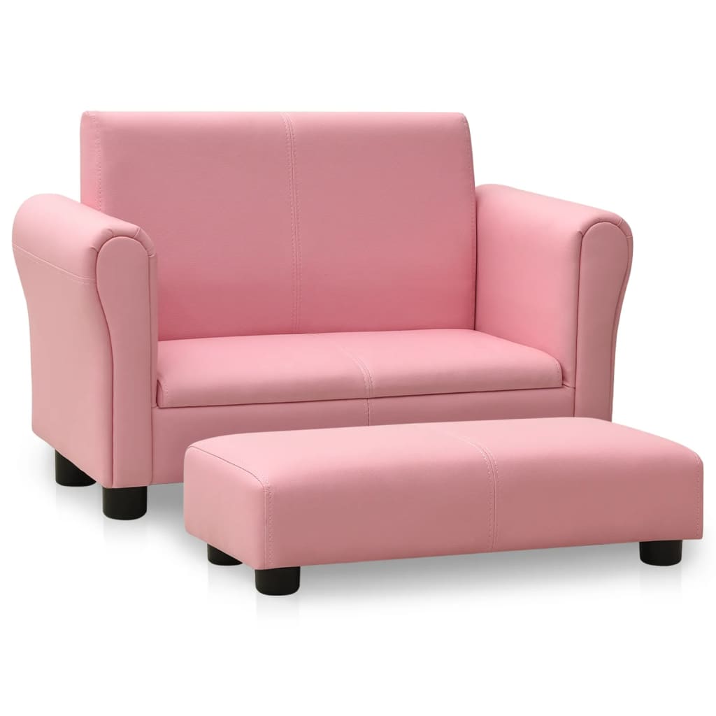 vidaXL Vaikiška sofa su taburete, rožinė, dirbtinė oda