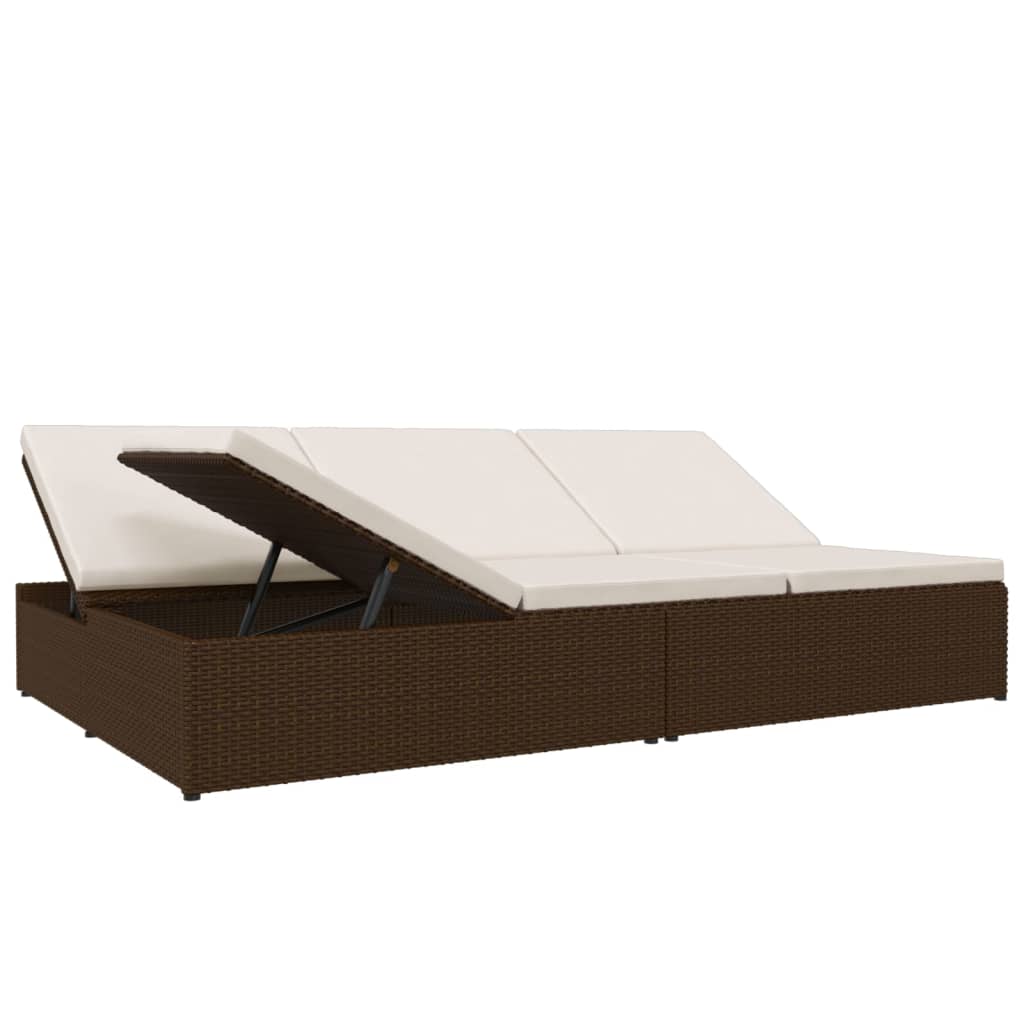 vidaXL Keičiamas saulės gultas su čiužinukais, rudas, poliratanas