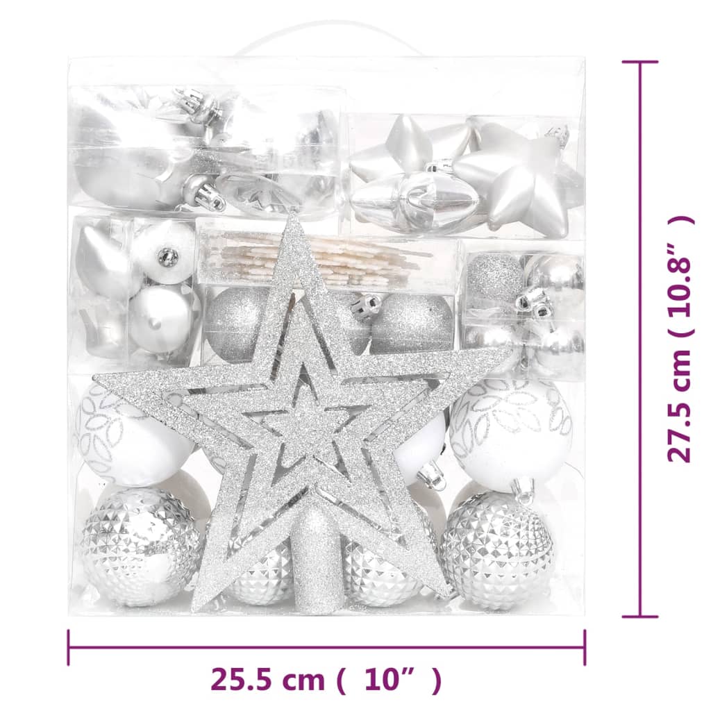 vidaXL Kalėdinių žaisliukų rinkinys, 70vnt., sidabriniai ir balti