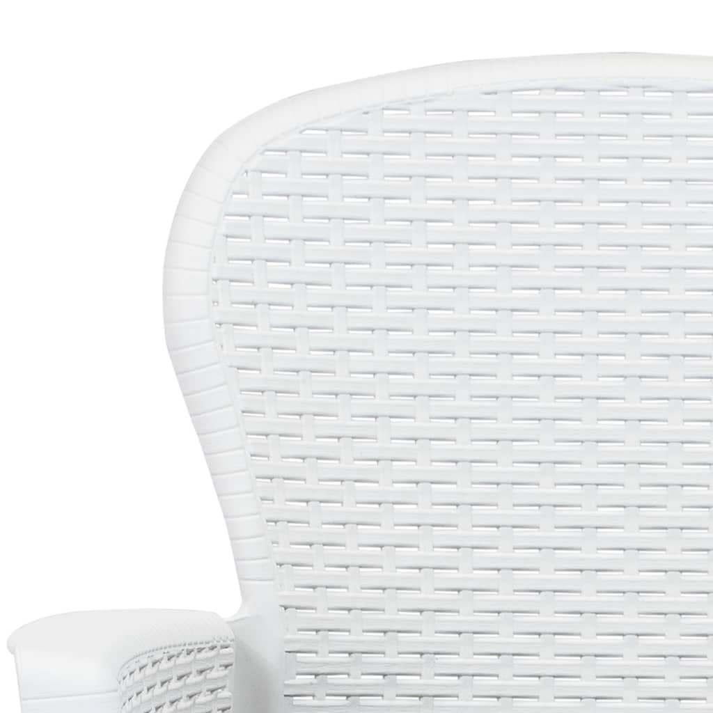 vidaXL Sodo kėdės su pagalv., 2vnt., balt. sp., plastik., rat. imit.