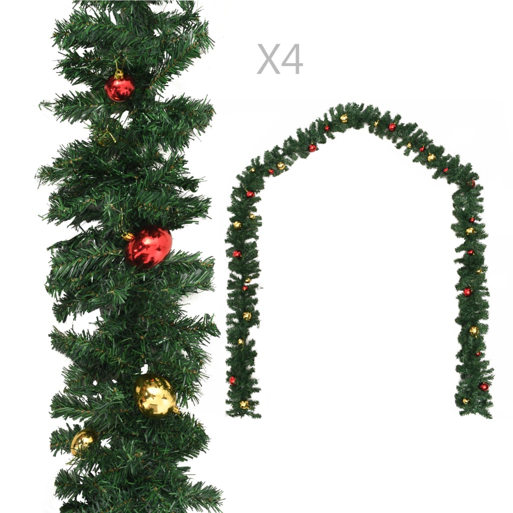 vidaXL Kalėdinės girliandos su žaisl., 4 vnt. žalios sp., 270 cm, PVC