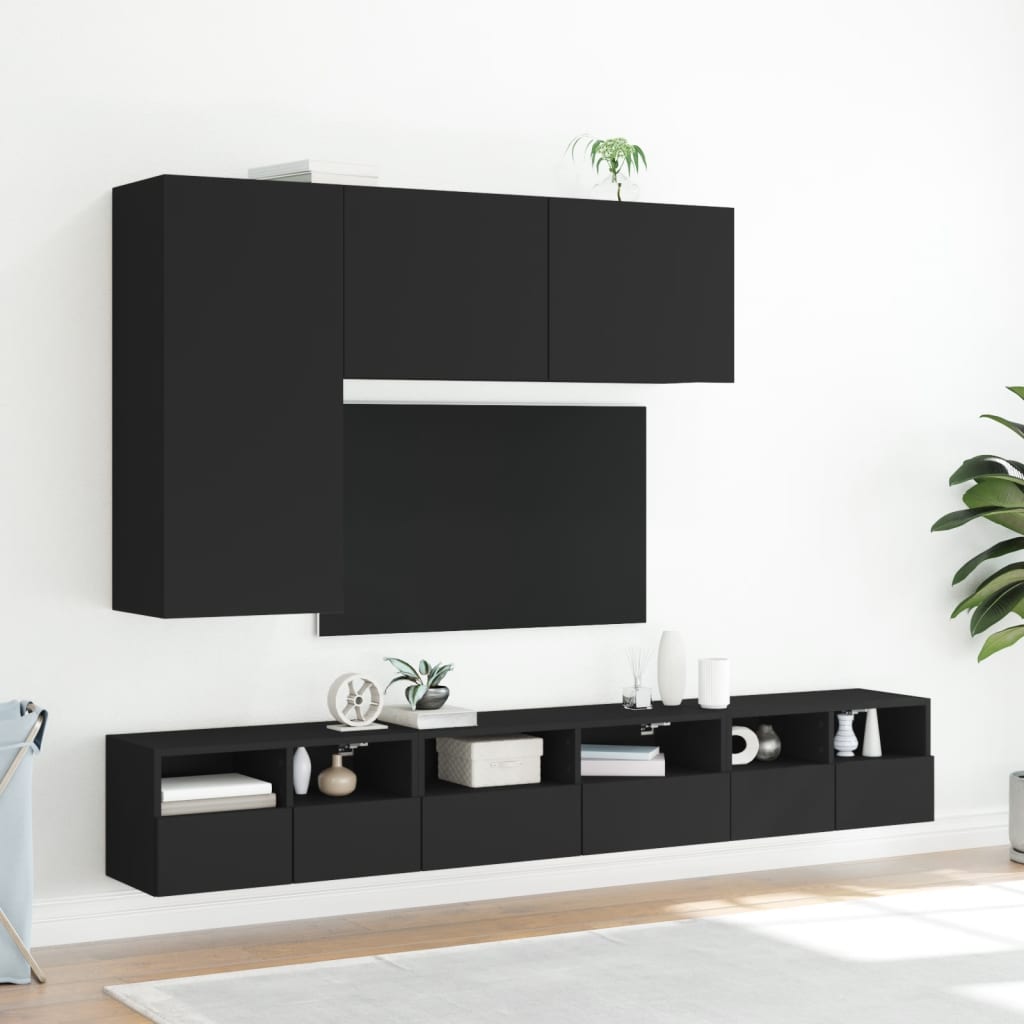 vidaXL Sieninė TV spintelė, juoda, 60x30x30cm, apdirbta mediena