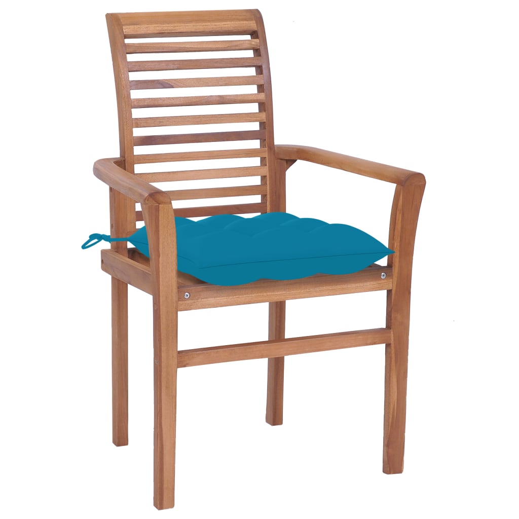 vidaXL Valgomojo kėdės su mėlynomis pagalvėlėmis, 6vnt., tikmedis