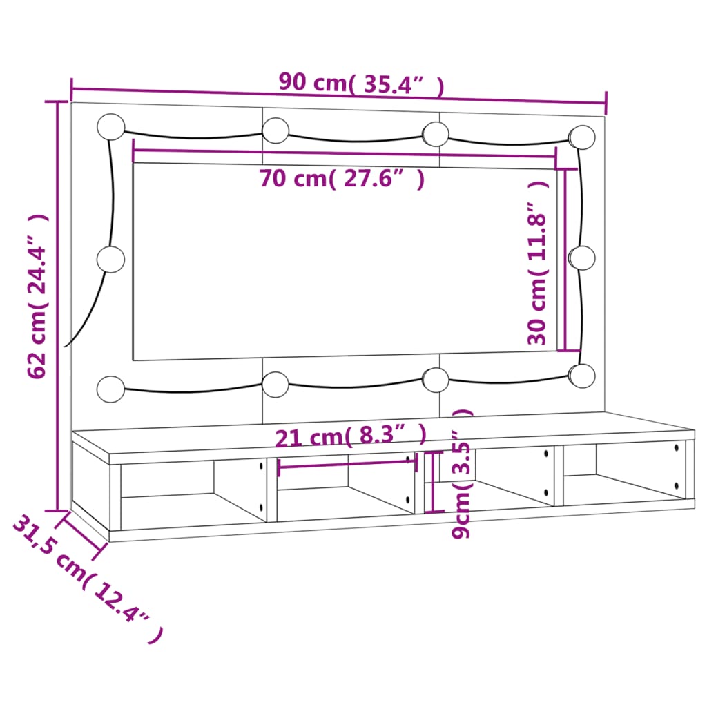 vidaXL Veidrodinė spintelė su LED apšvietimu, balta, 90x31,5x62cm
