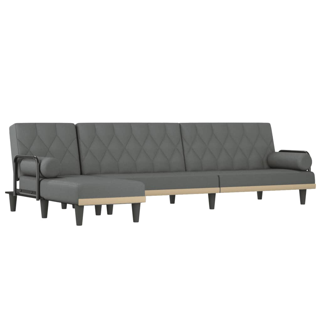 vidaXL L formos sofa-lova, tamsiai pilka, 260x140x70cm, audinys