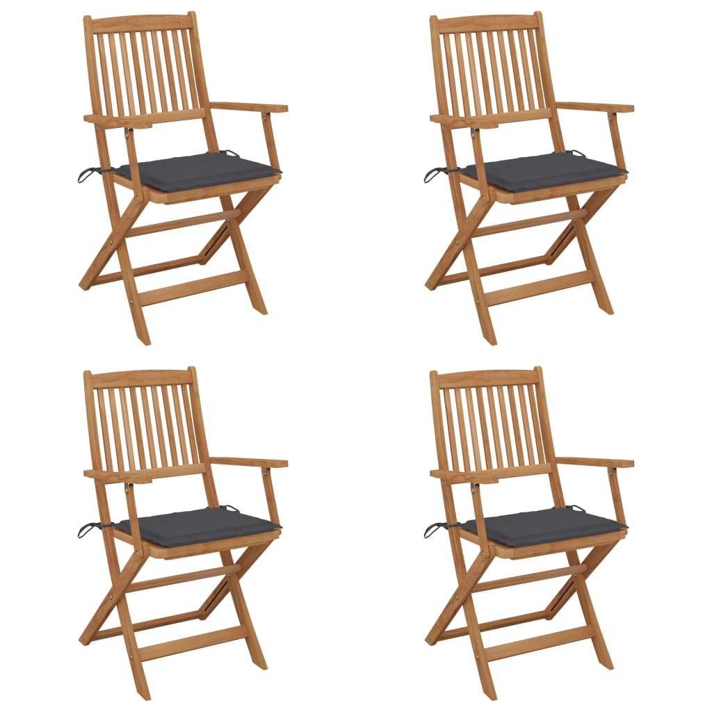 vidaXL Sulankstomos sodo kėdės su pagalvėmis, 4vnt., akacijos masyvas